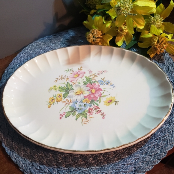 Vintage W.S. George Bolero Floral Bouquet Oval Platter - Picture 1 of 6